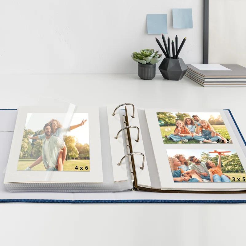 QUALITY FLOORING INC. Photo Album 4X6 100 Pockets, Linen Scrapbook Photo Album, 3 Ring Binder Album With 50 Scrapbook Pages, And 20 Self-Adhesive Pages, Travel Family Wedding