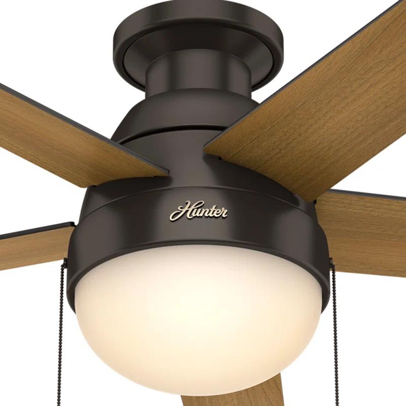 46" Anslee 5 - Blade LED Flush Mount Ceiling Fan with Pull Chain and Light Kit Included