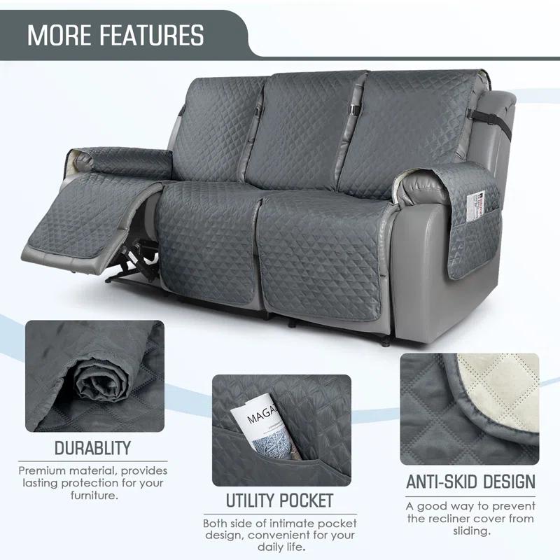 Latitude Run® Box Cushion Recliner 3 Seater Sofa Slipcover, Non-Slip Pet Reclining Couch Cover with Pockets Furniture Protector