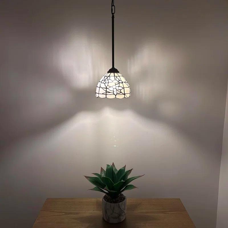Fleur De Lis Living Tiffany Mini Pendant Lights White Stained Glass Flowers LED Bulb Included 8"W*8"D*60"H