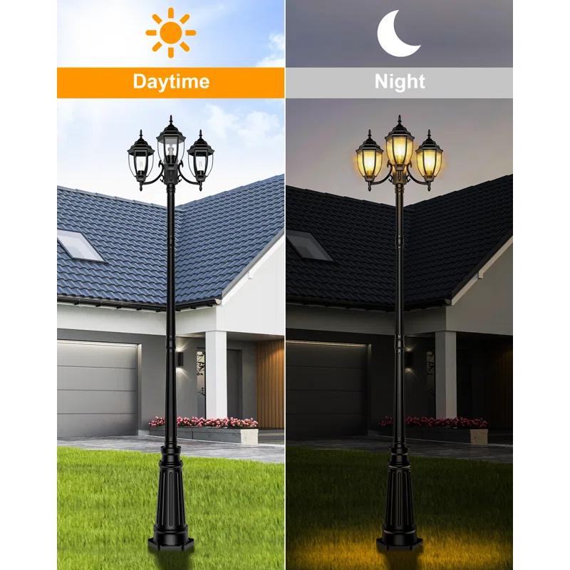 HONGKONG YEEZEN LIGHTING CO., LIMITED Lamp Post Outdoor Lighting, 3-Head Black Hard Wired Pole Light For Outside, E26 Base Maximum 100W (Bulb Not Included), Waterproof Street Light Fixture For Yard, Garden, Driveway (Classic)