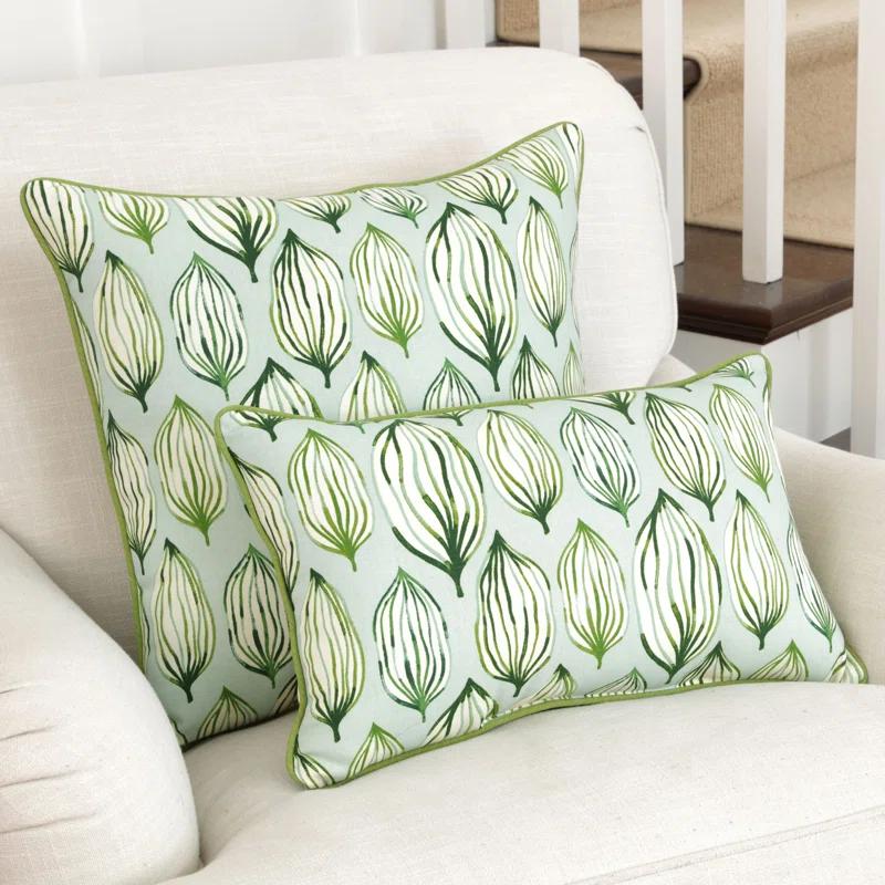 Pillow Perfect Tropical Leaf Verte Geometric Cotton Reversible Throw Pillow