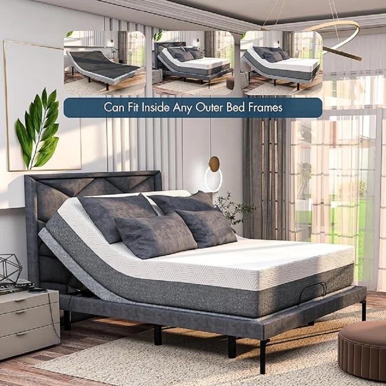 Renanim SF Elite Adjustable Bed With 10" Hybrid Mattress Included Massage, Usb, Underbed Light, Wireless Remote & App Control Zero Gravity Bed