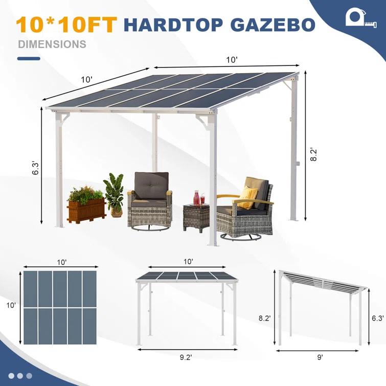 MEISSALIVVE Gazebo, Wall Mounted Gazebo, Lean To Metal Awnings Gazebos, Gazebo Pergola With Sloped Roof, Outdoor Patio Gazebo Awning For Backyard, Deck