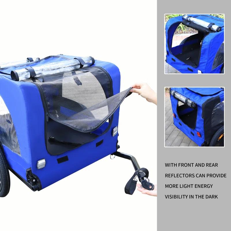 Myhomekeepers Blue High Quality 16 Inch Air Wheel Pet Bike Trailer For Dogs Foldable Bicycle Pet Trailer