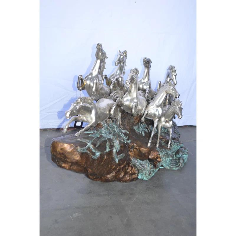 Nifao Statues Eight Horses Running Bronze Statue Silver Finish -  Size: 59"L X 20"W X 28"H.
