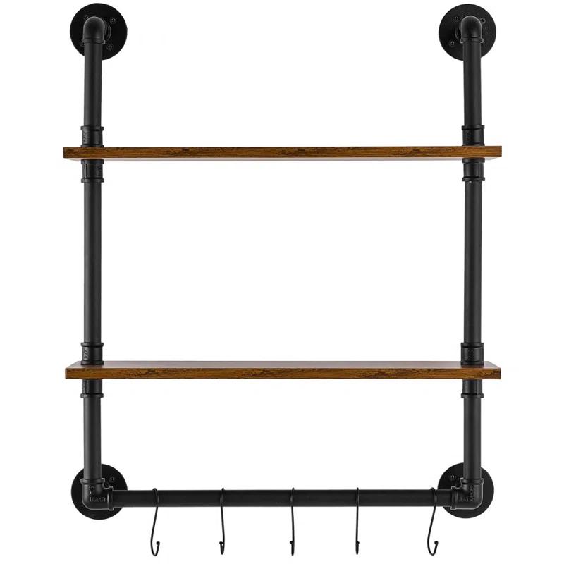 Williston Forge Industrial Pipe Shelf 2 Tier 24x7.87in Wall-Mount for Kitchen Bedroom