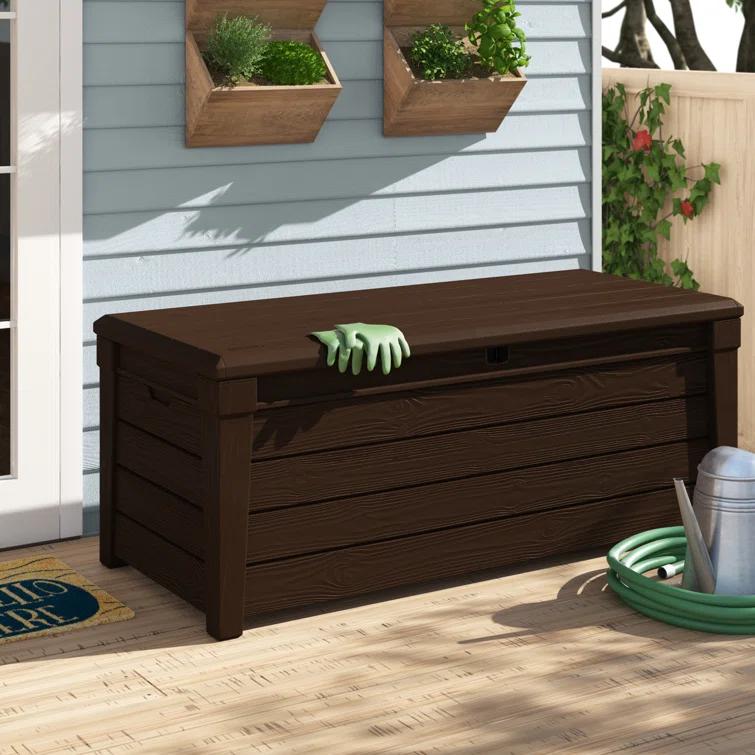 Keter Keter Brightwood 120 Gallon Large Durable Outdoor Storage and Weather Resistant Resin Deck Box