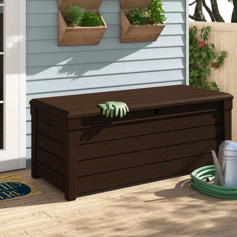Keter Keter Brightwood 120 Gallon Large Durable Outdoor Storage and Weather Resistant Resin Deck Box