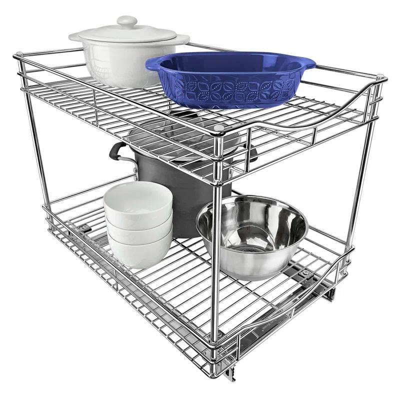 LYNK PROFESSIONAL Pull Out Cabinet Organizer (2 Tier) Slide Out Drawers for Kitchen, Chrome