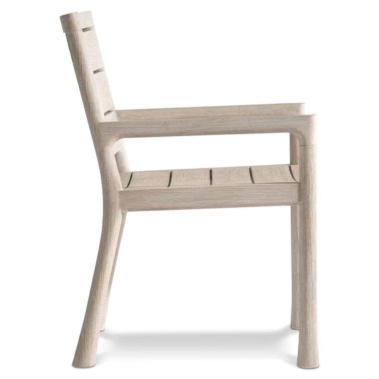 Beige Teak Transitional Outdoor Dining Arm Chair