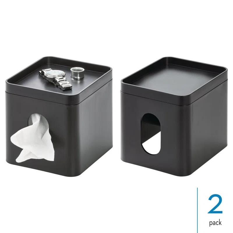 iDesign iDesign Square Tissue Box Cover for Bathroom Vanity - Set of 2 - Black (Set of 2)