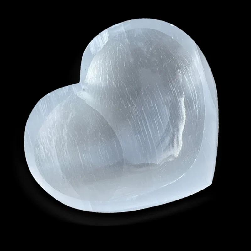 Himalayan Glow Selenite Crystal Heart Stone, Healing & Calming Selenita Spar Love 10 cm, White