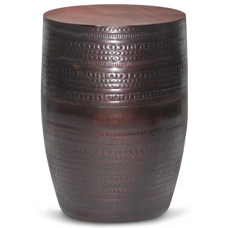 Simpli Home 15"W Metal Boho End Table with Drum Design and Textured Finish, Assembled