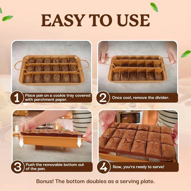 Anadea 2 In 1 Cake Pan + Brownie Baking Tray With 24 Pre-Cut Molds, Non-Toxic Oven/Dishwasher Safe