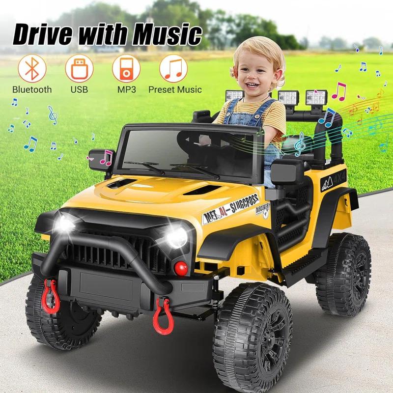 Ancheer Alex 24V Electric Ride on Jeeps for Kids, Ride On Car Truck with Remote Control, Battery Power Car Wheels for Kids w/LED Lights, Bluetooth, Music, 3 Speeds, 24 Volt Ride on Toys for Boys and Girls
