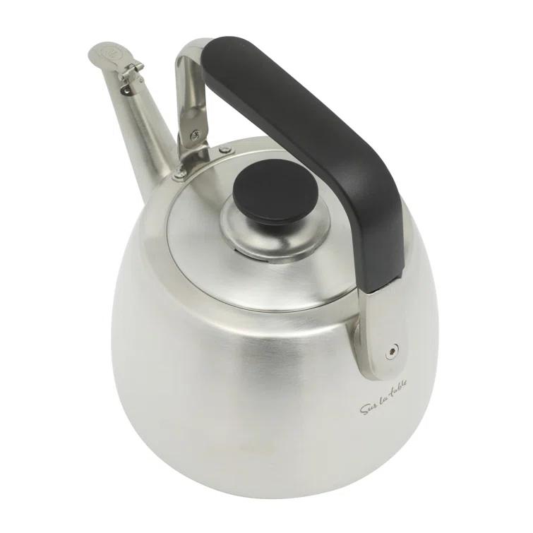 Sur La Table Kitchen Essentials Sur La Table Kitchen Essential Large 2 QT Heavy Gauge Brushed Stainless Steel Whistling Tea Kettle