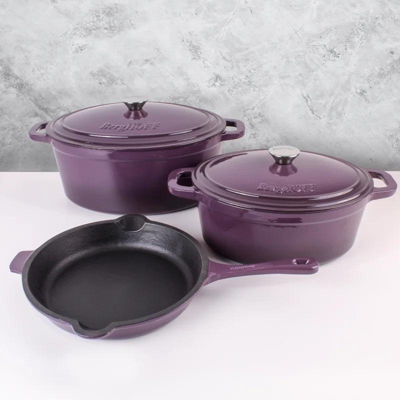 BergHOFF BergHOFF Neo 5Pc Cast Iron Set: 5Qt and 8Qt Covered Dutch Ovens and 10" Fry Pan