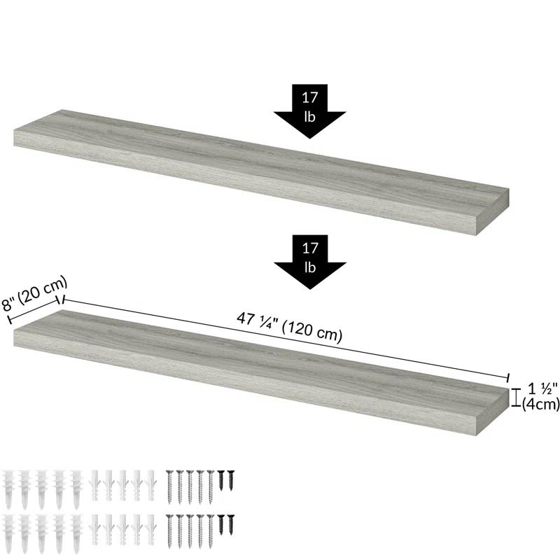 Ballucci Miami 48" W x 8" D Floating Shelves Set with Invisible Wall Mount Brackets (Set of 2)