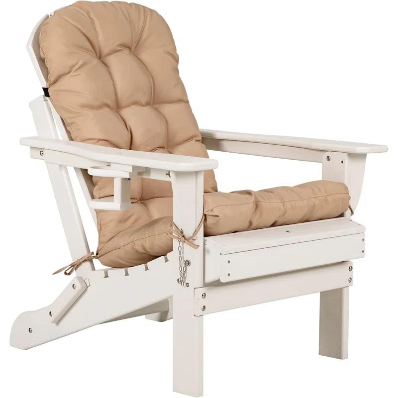 Winston Porter Folding Adirondack Chairs With Cushion, Hdpe Oversized Patio Chair Weather Resistant