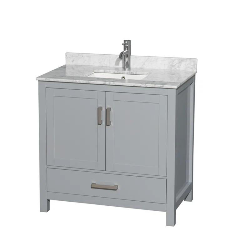 Wyndham Collection Sheffield 36" Freestanding Single Bathroom Vanity with Marble Top