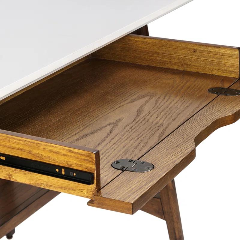 George Oliver Parker Desk With Rubberwood Frame, MDF Top, And Oak Veneer Shelves For Durability And Style