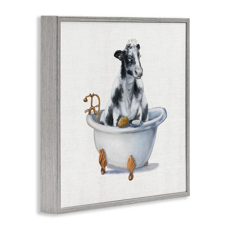 Stupell Industries Dairy Cow in Bathtub Country Farm Animal by Donna Brooks - Painting on Canvas