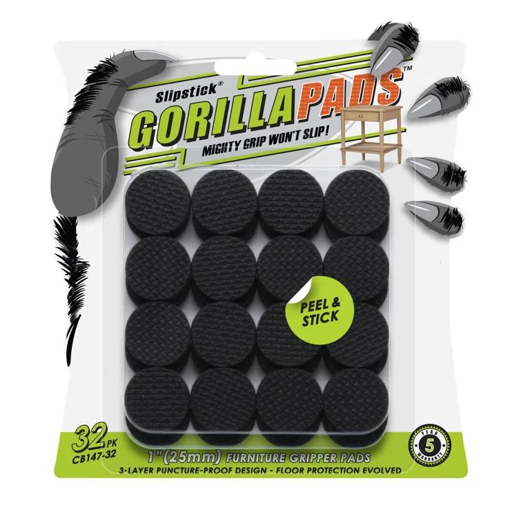 Slipstick Gorillapads Cb147 Non Slip Furniture Pads/Gripper Feet (Set Of 32) Self Adhesive Rubber Floor Protectors, 1 Inch Round, Black (Set of 32)