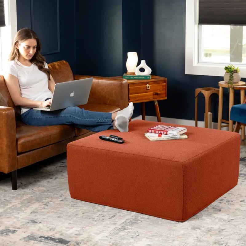 Jaxx Jaxx Fairlie Couch Ottoman - Oversized Square Foam Coffee Table Ottoman, 36", Luxe Boucle