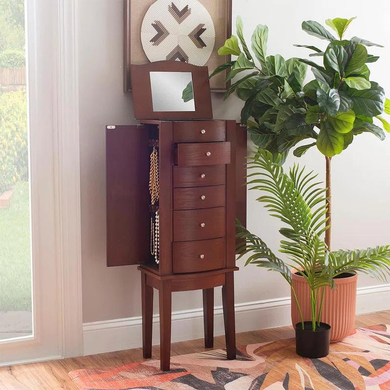 DEBLIT Contemporary Jewelry Armoire with 6 Drawers, Engineered Wood Finish, Merlot