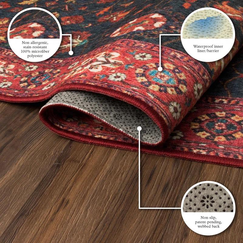 My Magic Carpet Ramage Indigo Oriental Flatweave Red/Black Area Rug