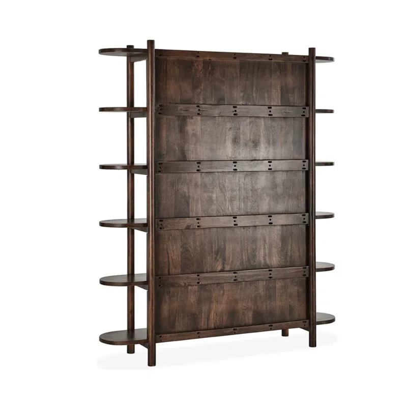 Redford 81" Dark Brown Mango Wood Mid-Century Modern Bookcase