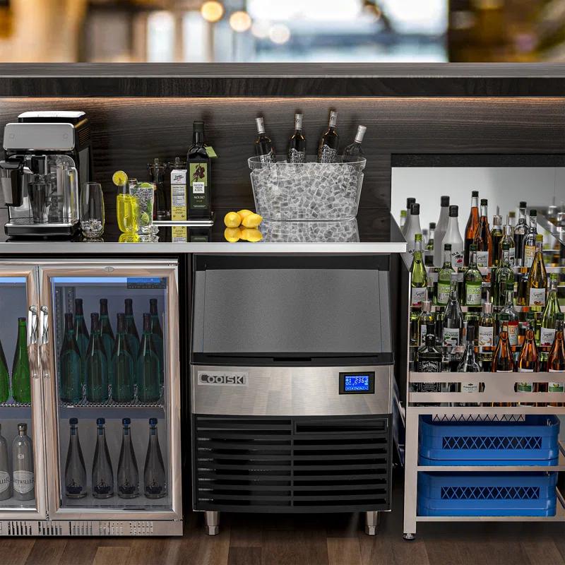Coolski Coolski Commercial Ice Machine 200 Daily Production, Under Counter Ice Maker with Ice Bin LED Lighting, ETL Approved