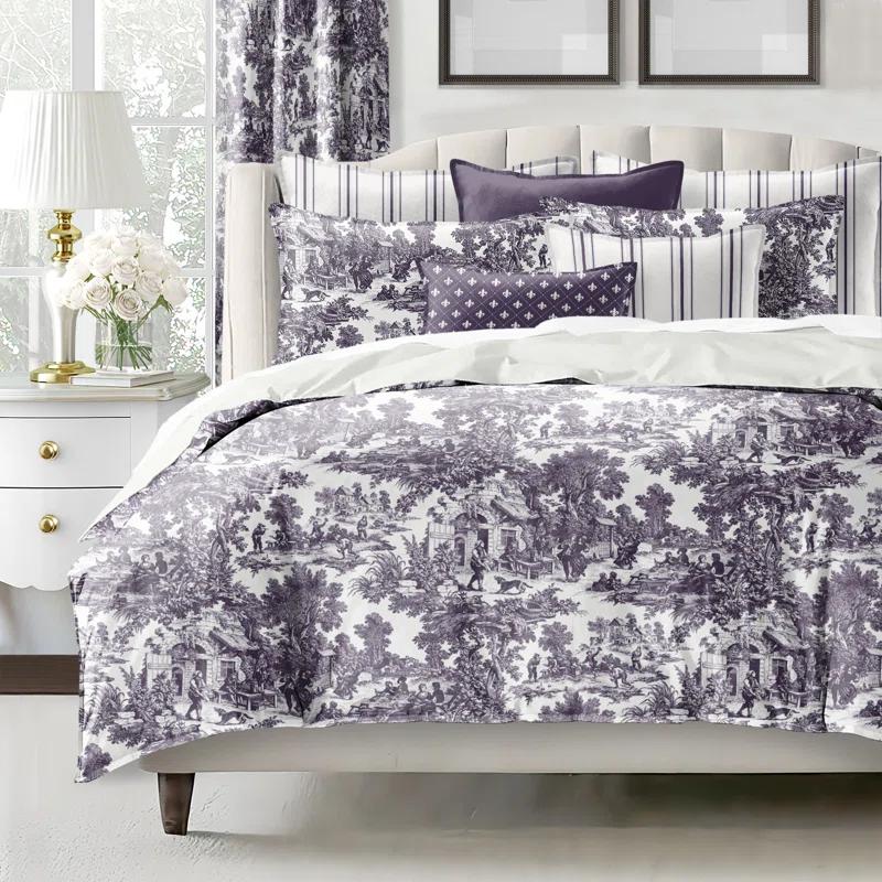 Au Village Toile Eggplant  Cotton Comforter Set 8 Piece
