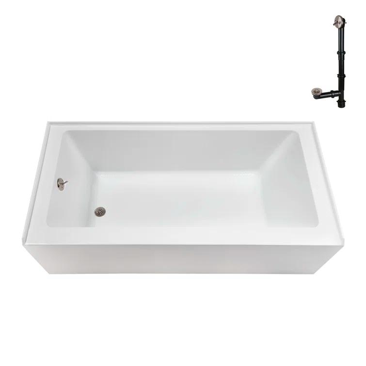 Streamline Bath Streamline 60 in. x 32 in. Acrylic Left-Hand Drain Alcove Bathtub in Glossy White With External Drain NAL-5560-BNK