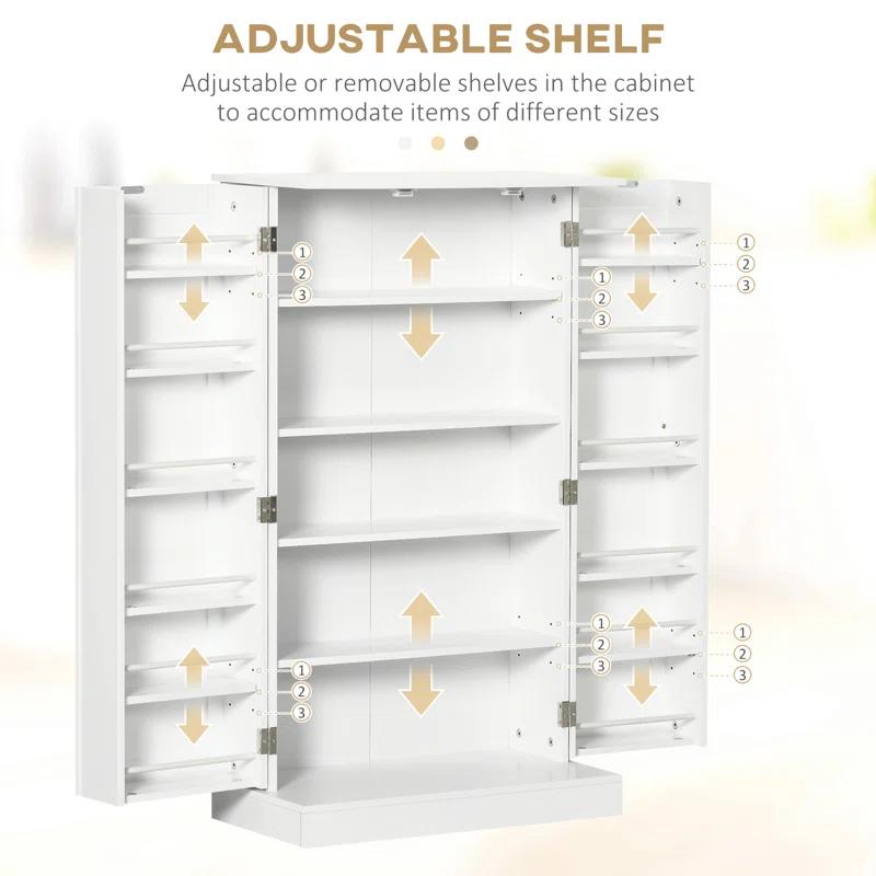Latitude Run® HOMCOM 41" Modern Kitchen Pantry Freestanding Storage Cabinet With Double Doors Adjustable Shelves For Living Room - White
