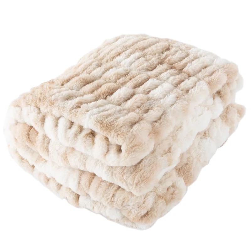 Cream Queen Ruched Faux Fur Machine Washable Blanket