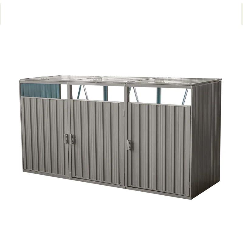 Alxfarton Garbage Bin Shed Stores 3 Trash Cans Metal Outdoor Bin Shed For Garbage Storage