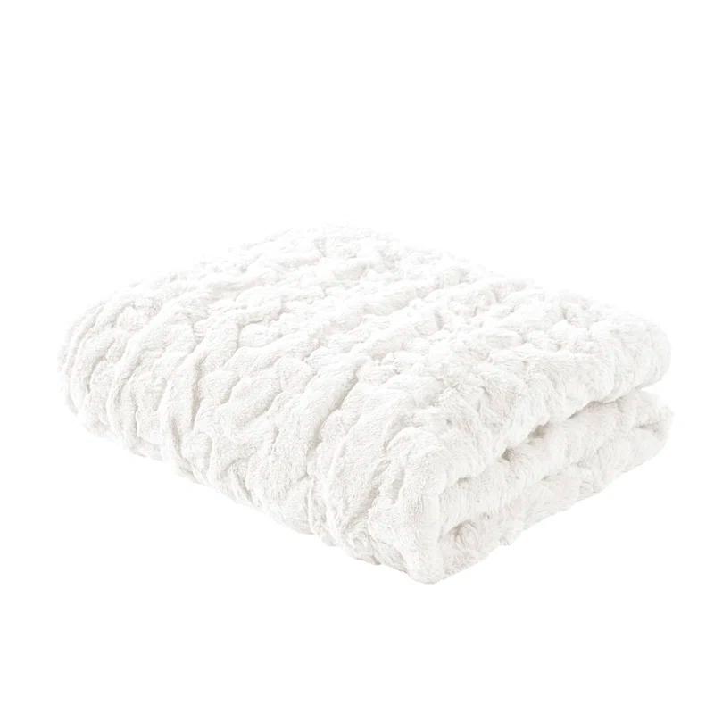 Madison Park Ivory Ruched Fur Throw 50x60"