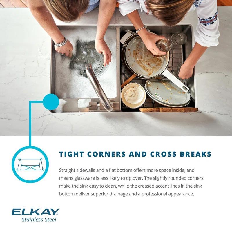 Elkay EFRU311610TFC Crosstown Stainless Steel 33" L x 18" W Undermount Kitchen Sink with Faucet