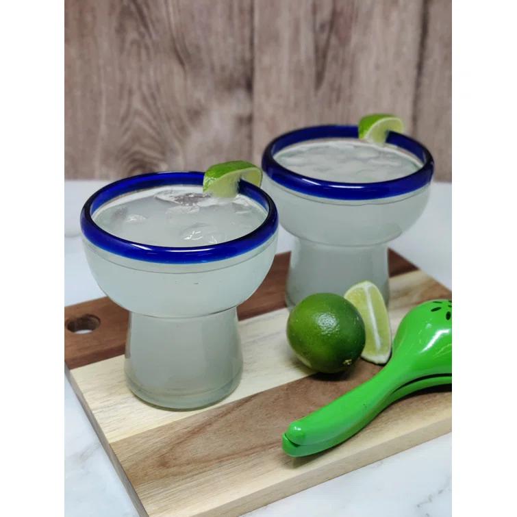 Longshore Tides Mexican Hand Blown Glass - Hand Blown Stemless Blue Rim Margarita Glasses (14oz) & Reviews | Wayfair