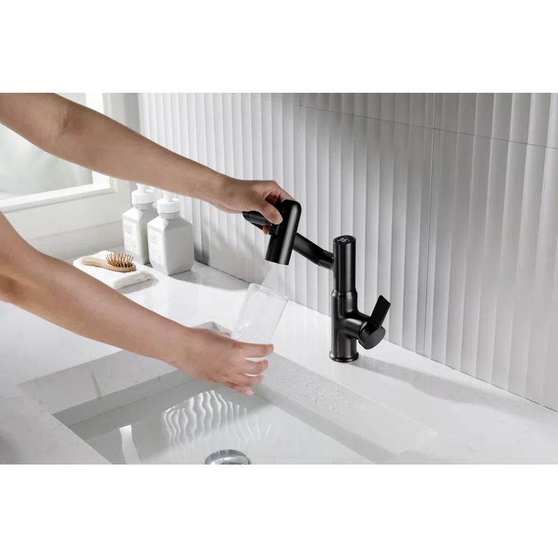 Lefton BF2204-3 Lefton Rotatable Single Hole Bathroom Faucet with Temperature Display BF2204