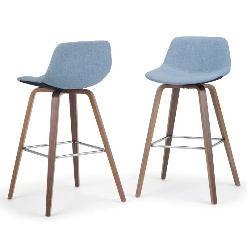 Simpli Home Randolph Upholstered Bentwood Mid-Century Modern Bar & Counter Stool with Chrome Footrest (Set of 2)