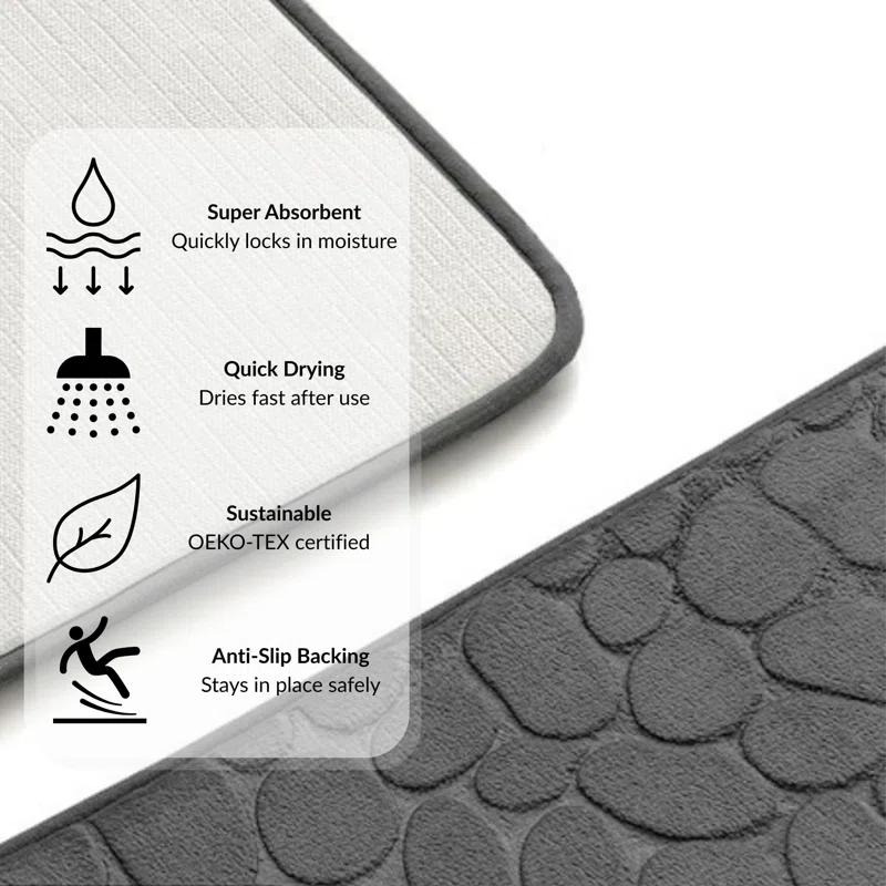 Evideco Pebble Runner Mat - Memory Foam - 48"L x 18"W for Kitchen, Bathroom and more