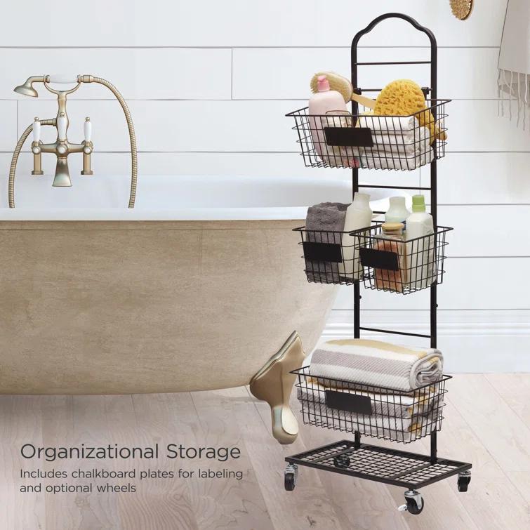 Gourmet Basics by Mikasa Gourmet Basics By Mikasa Mercato Adjustable 2 Or 3 Tier Standing Storage Fruit Basket Rack With Wheels, Black