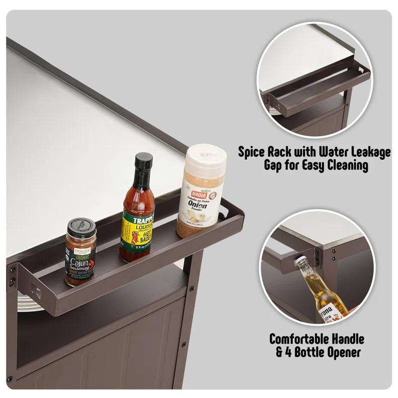 Feasto Feasto Outdoor Grill Cart with Stainless Steel Tabletop and Storage Cabinet, Movable Kitchen Cart with Wheels for BBQ Food Prep