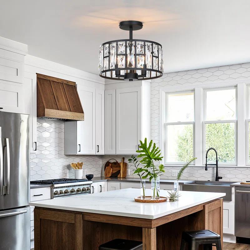 Mercer41 Kyersten 12" 3-Light Crystal Semi Flush Mount