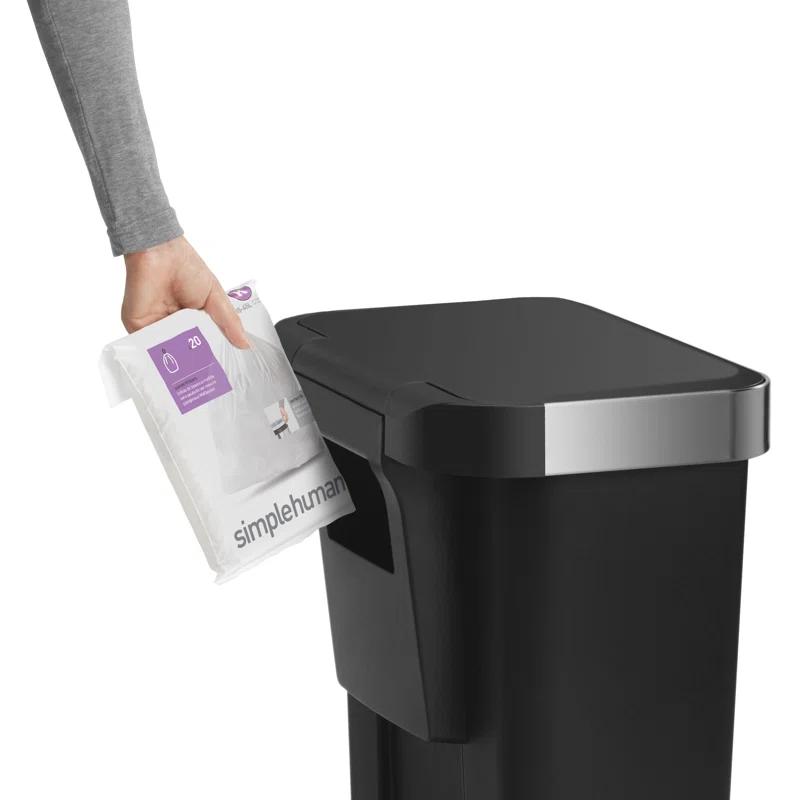 Simplehuman 45 Liter Rectangular Kitchen Trash Can with Liner Pocket, Black Plastic