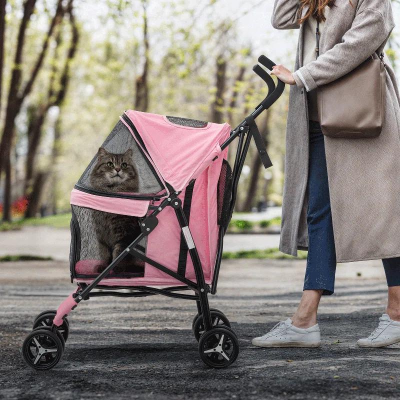 MoNiBloom Foldable Lightweight Dog Stroller for Small Medium Dogs, Pet Stroller,4 Wheel, Pink