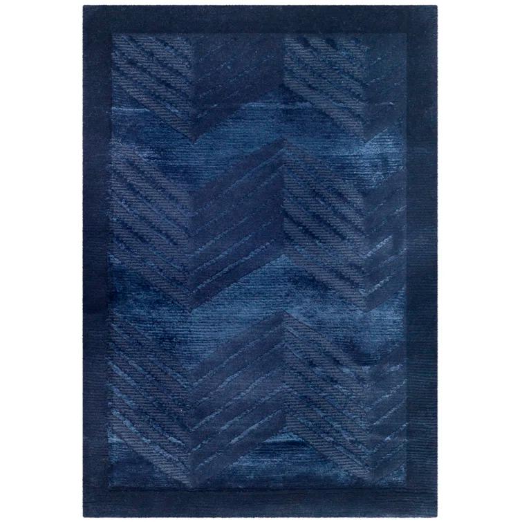 Sapphire Hand-Knotted Wool and Viscose Chevron Area Rug